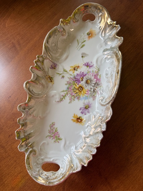 Other - RS Prussia Porcelain Double Handle Ornate Floral Tray with Gold Trim
